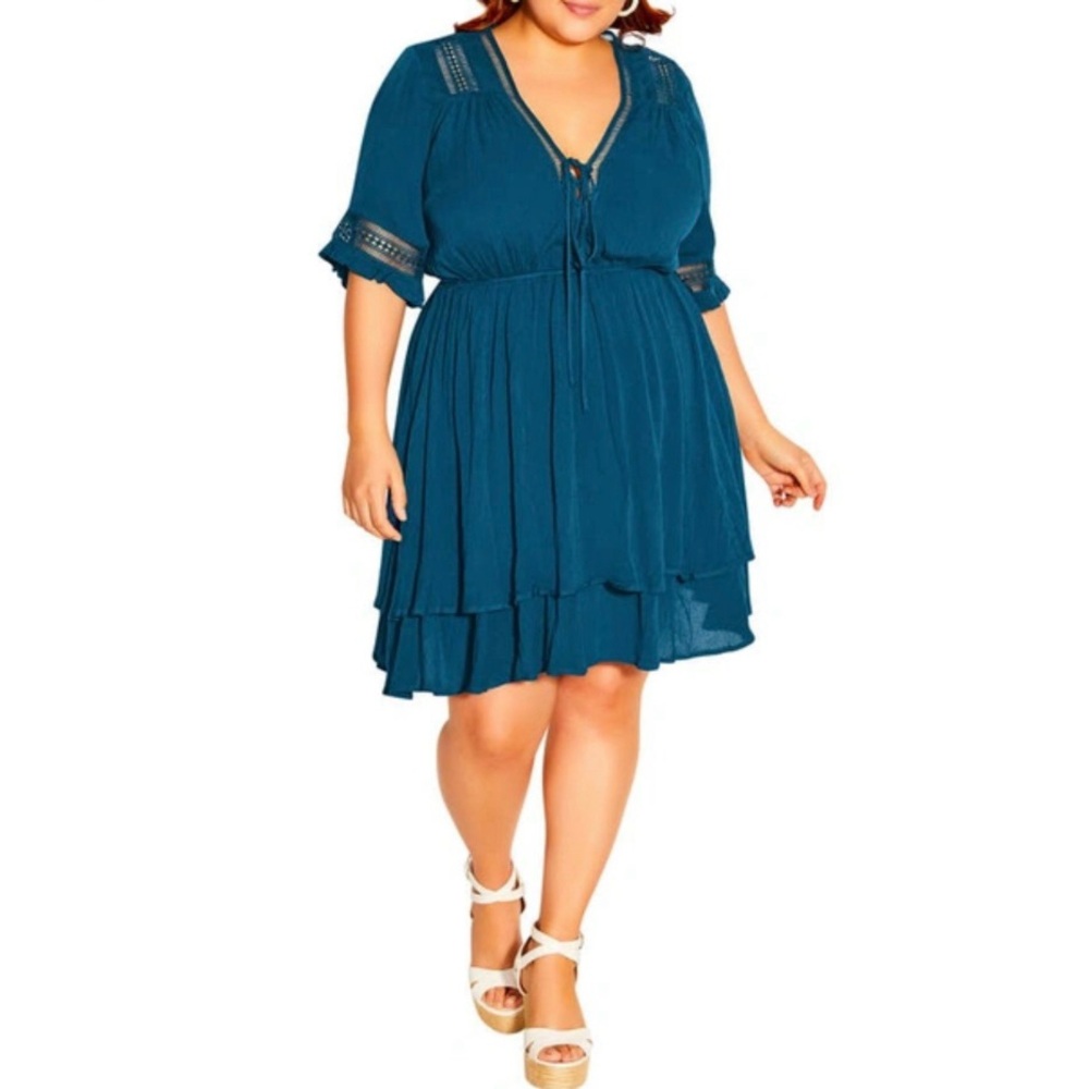 City Chic Bring the Heat Tiered Mini Dress in Poseidon Blue size XL / 22 Flowy